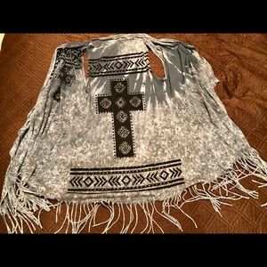 Gray Fringe/Rhinestone Cover Up